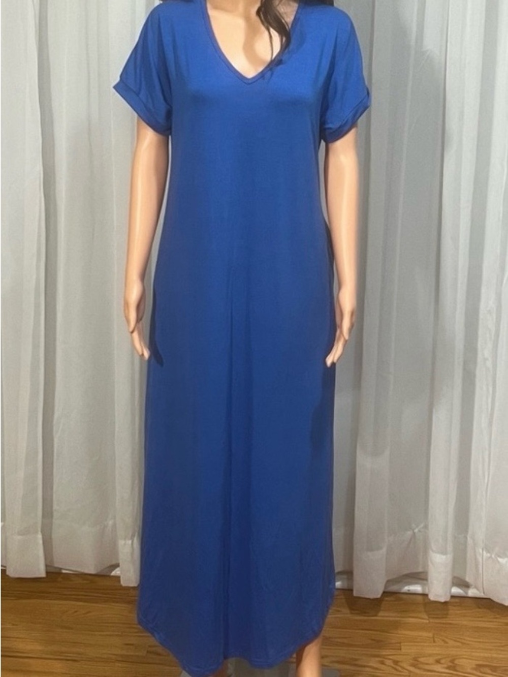 V-Neck Blue Maxi Dress